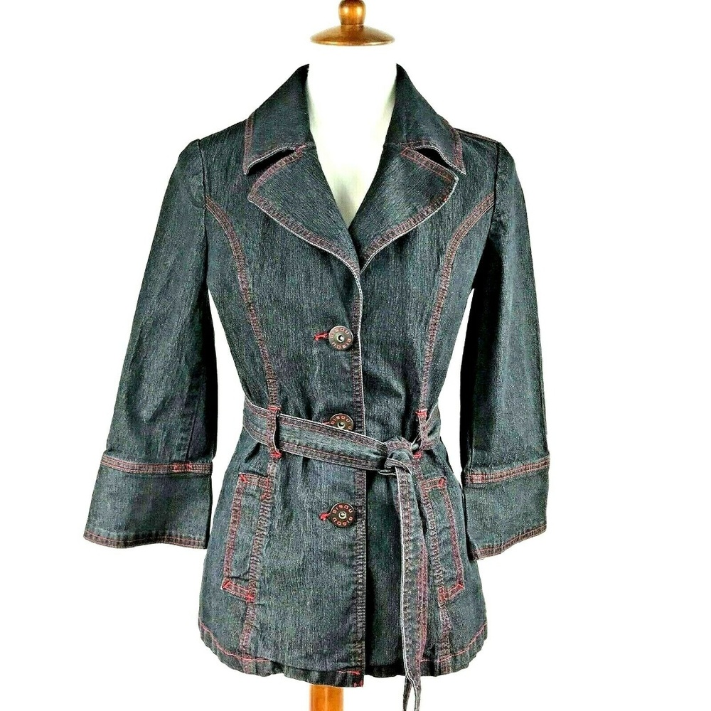 Bisou Bisou Denim Jacket Sz PS Belted Dark Wash